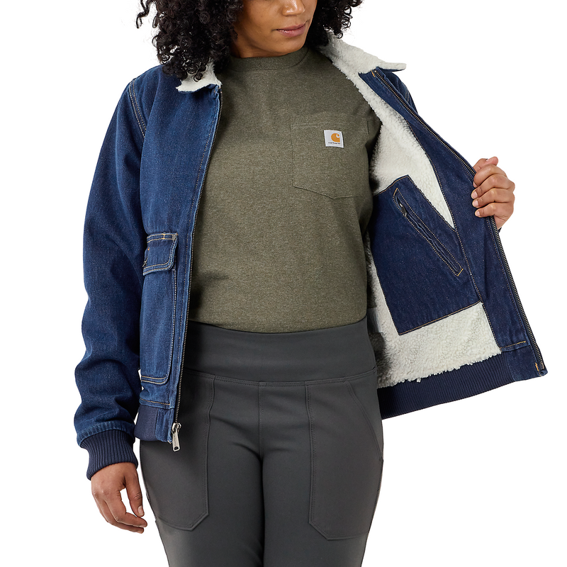 Load image into Gallery viewer, Carhartt Women&#39;s Rugged Flex Relaxed Fit Denim Sherpa Lined Jacket Beech 105446-H87
