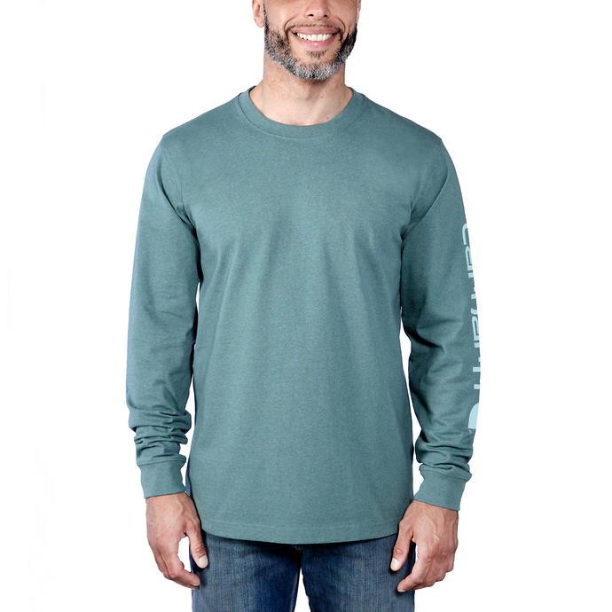 Carhartt Men's Relaxed Fit Heavyweight Long-sleeve Logo Sleeve T-shirt Sea Pine Heather EK231-GE1