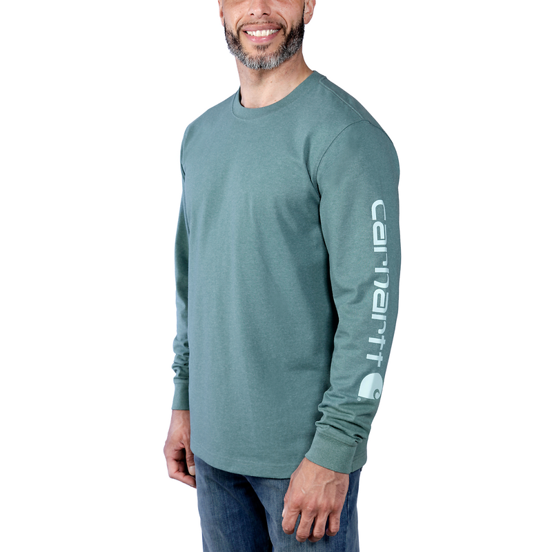 Load image into Gallery viewer, Carhartt Men&#39;s Relaxed Fit Heavyweight Long-sleeve Logo Sleeve T-shirt Sea Pine Heather EK231-GE1
