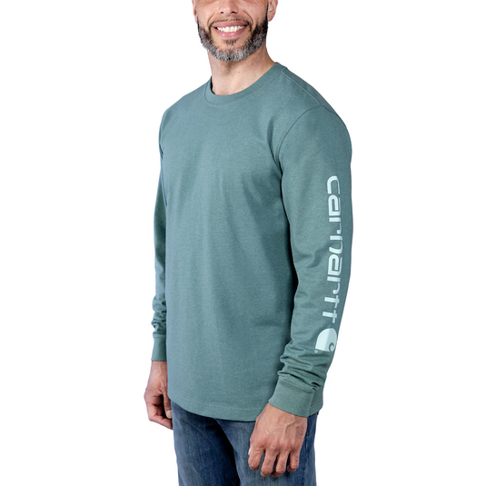 Carhartt Men's Relaxed Fit Heavyweight Long-sleeve Logo Sleeve T-shirt Sea Pine Heather EK231-GE1