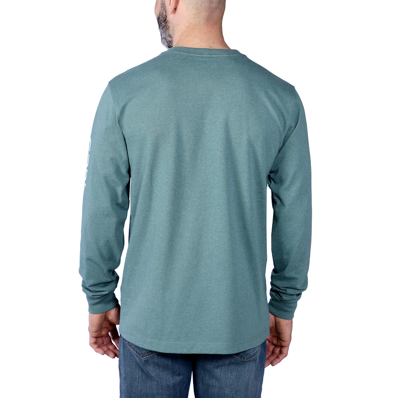 Load image into Gallery viewer, Carhartt Men&#39;s Relaxed Fit Heavyweight Long-sleeve Logo Sleeve T-shirt Sea Pine Heather EK231-GE1
