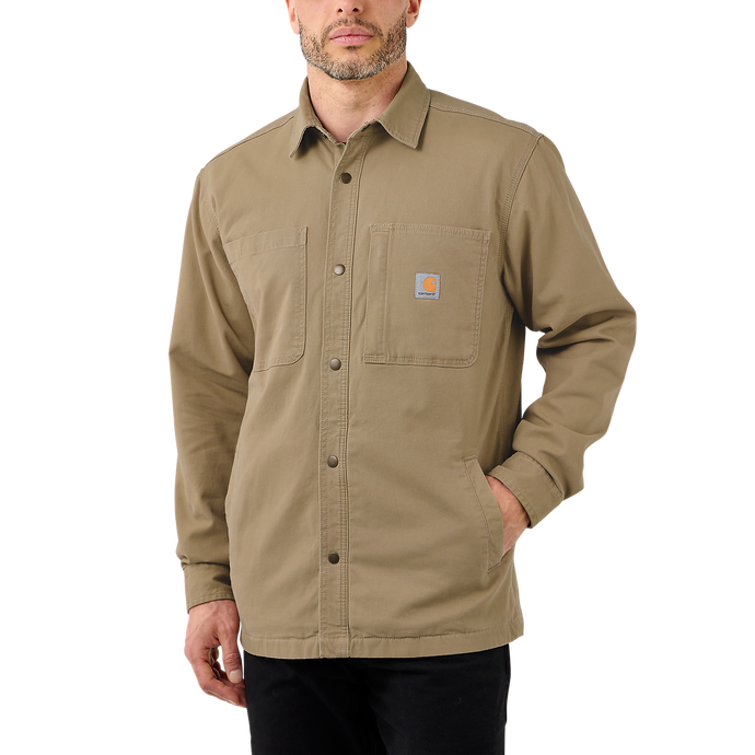 Carhartt Men's Rugged Flex Relaxed Fit Canvas Fleece-Lined Shirt Jacket Dark Khaki 105532-DKH