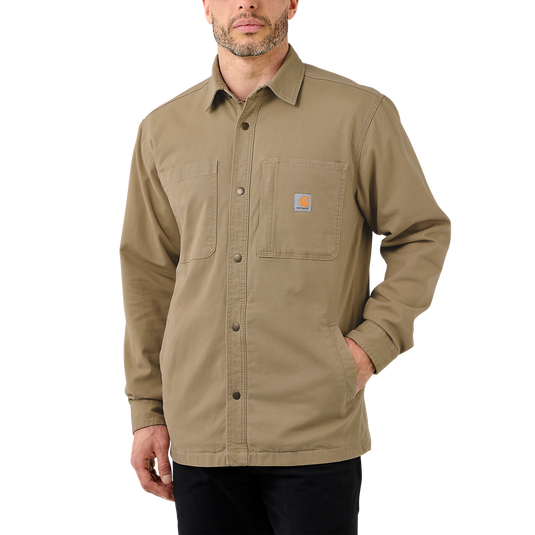 Carhartt Men's Rugged Flex Relaxed Fit Canvas Fleece-Lined Shirt Jacket Dark Khaki 105532-DKH