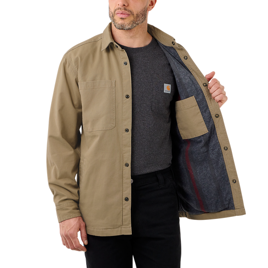 Carhartt Men's Rugged Flex Relaxed Fit Canvas Fleece-Lined Shirt Jacket Dark Khaki 105532-DKH