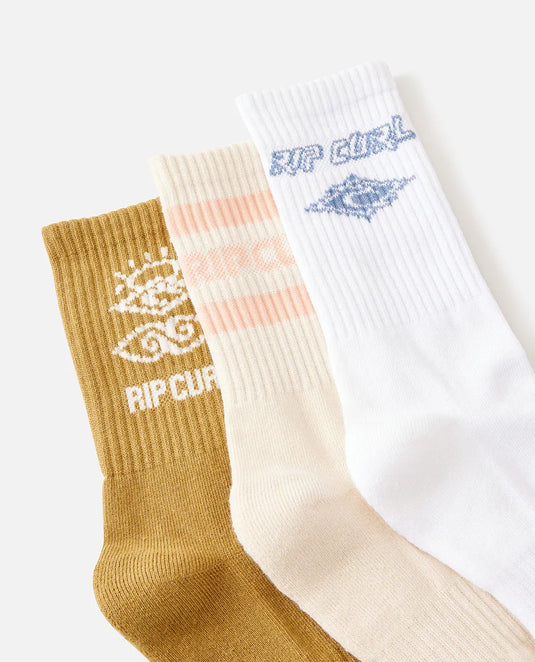 Rip Curl Women's Icons Of Surf 3-Pack Socks Bronzed 00EWSO-3150