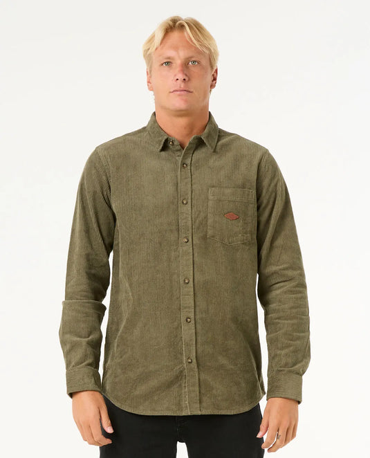 Rip Curl Men's Classic Surf Cord Long Sleeve Shirt Dusty Olive 039MSH-3680