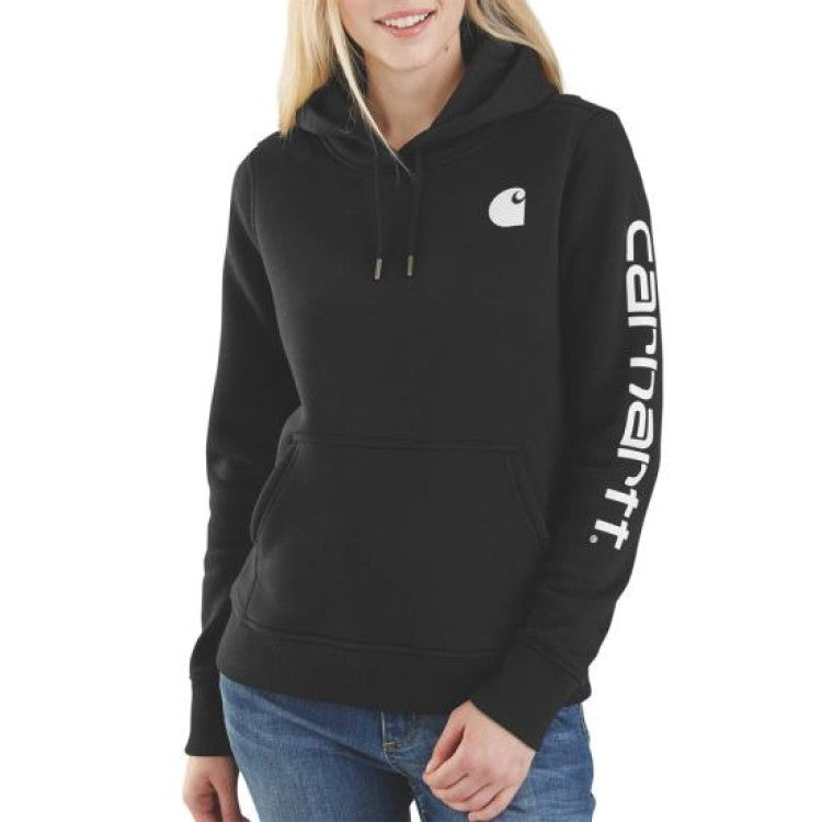 Load image into Gallery viewer, Carhartt Women&#39;s Relaxed Fit Midweight Logo Sleeve Hoodie Black 102791-001
