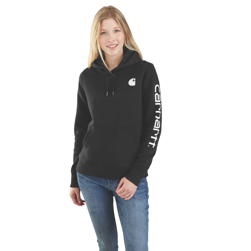 Load image into Gallery viewer, Carhartt Women&#39;s Relaxed Fit Midweight Logo Sleeve Hoodie Black 102791-001
