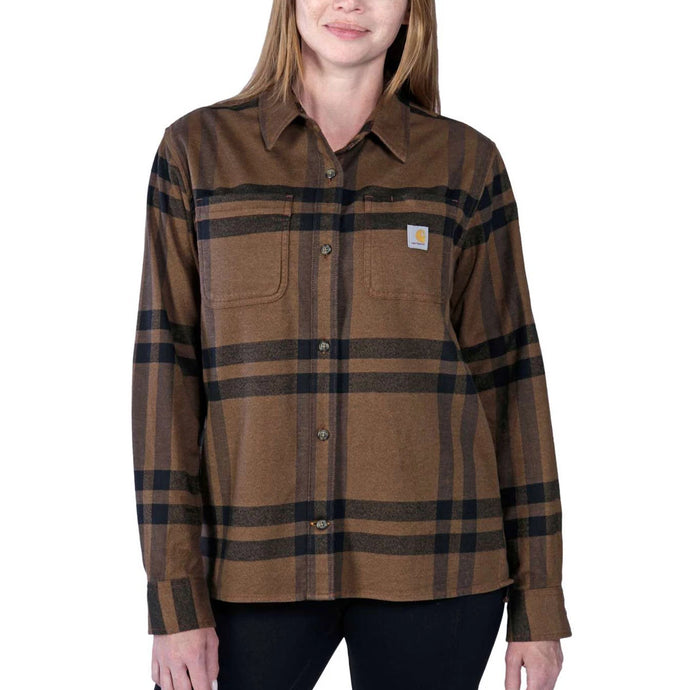 Carhartt Women's Rugged Flex Loose Fit Long-Sleeve Plaid Shirt Carhartt Brown Heather 105989-B11