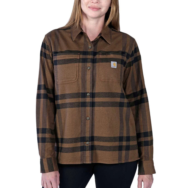 Load image into Gallery viewer, Carhartt Women&#39;s Rugged Flex Loose Fit Long-Sleeve Plaid Shirt Carhartt Brown Heather 105989-B11
