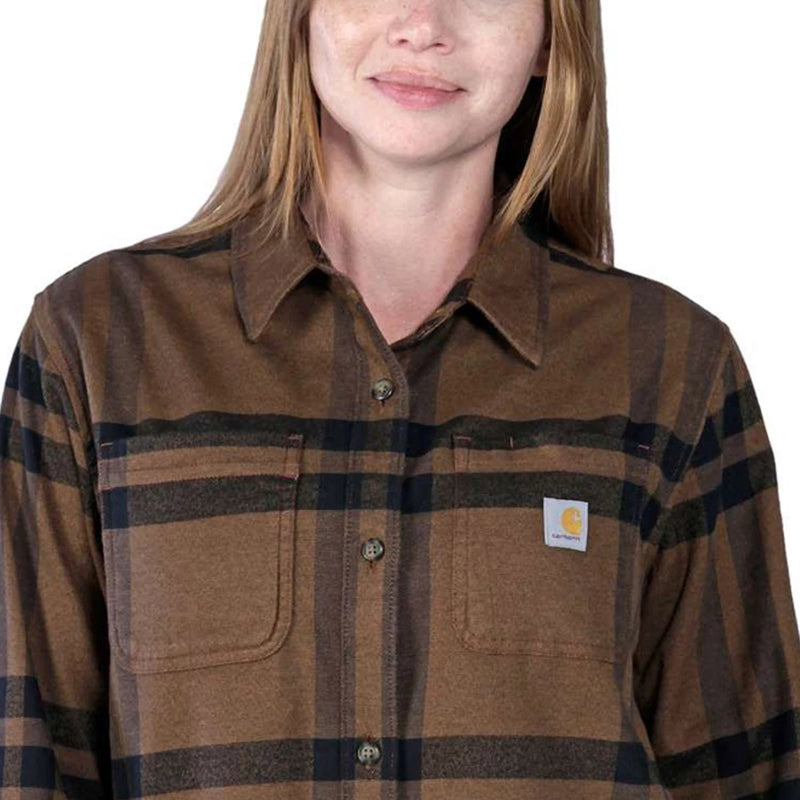 Load image into Gallery viewer, Carhartt Women&#39;s Rugged Flex Loose Fit Long-Sleeve Plaid Shirt Carhartt Brown Heather 105989-B11
