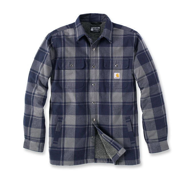 Load image into Gallery viewer, Carhartt Men&#39;s Relaxed Fit Heavyweight Flannel Sherpa-Lined Shirt Jacket Navy 105939-412
