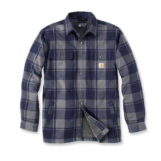 Carhartt Men's Relaxed Fit Heavyweight Flannel Sherpa-Lined Shirt Jacket Navy 105939-412