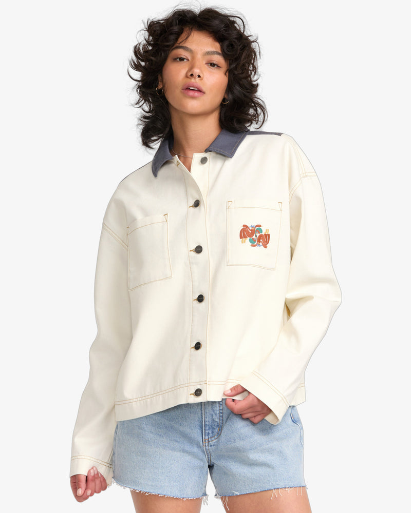 Load image into Gallery viewer, RVCA Women&#39;s Lauryn Alvarez Long Sleeves Shacket Natural 23B151500_NAT
