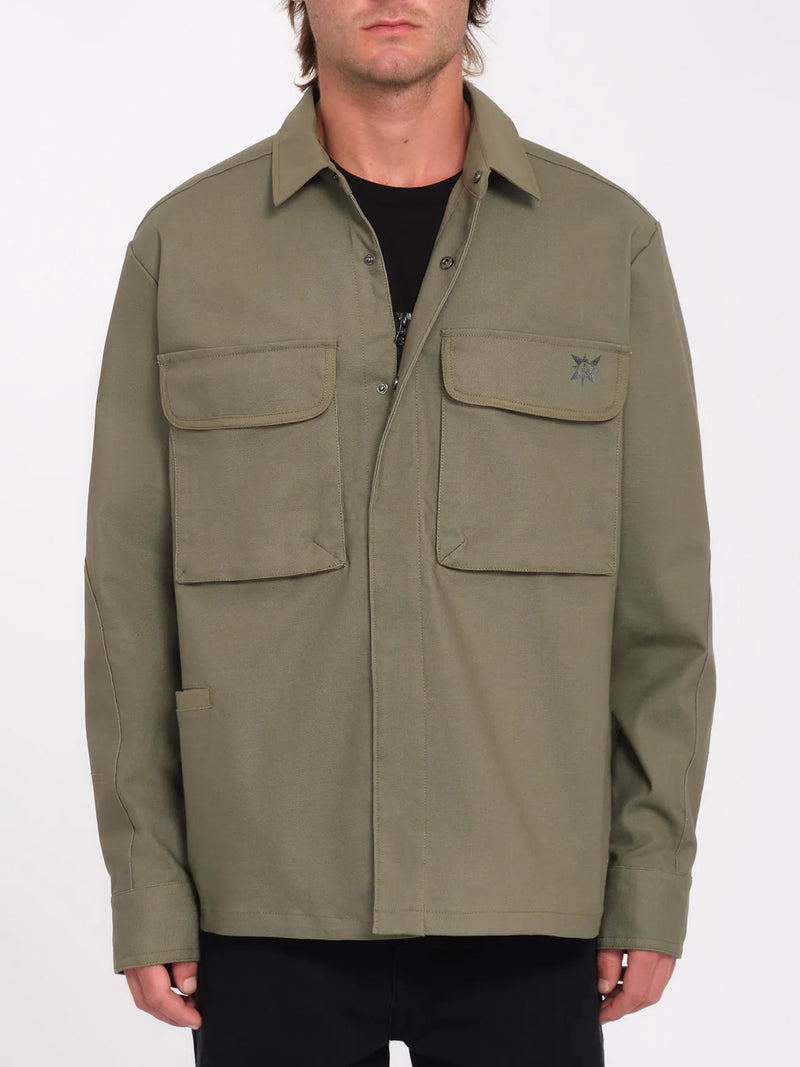 Load image into Gallery viewer, Volcom Men&#39;s Bryan Iguchi Work Shirt Wintermoss A0532400-WMS
