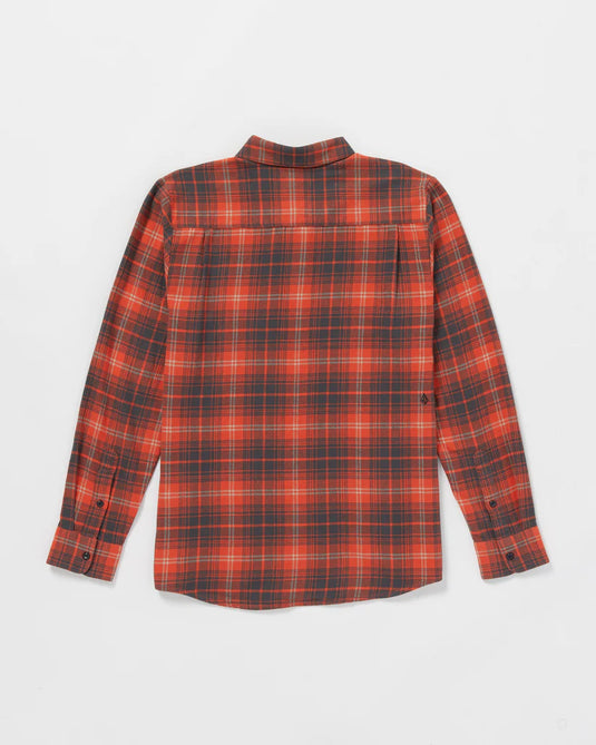 Volcom Men's Caden Plaid Long Sleeve Shirt Bright Red A0532407-BRE