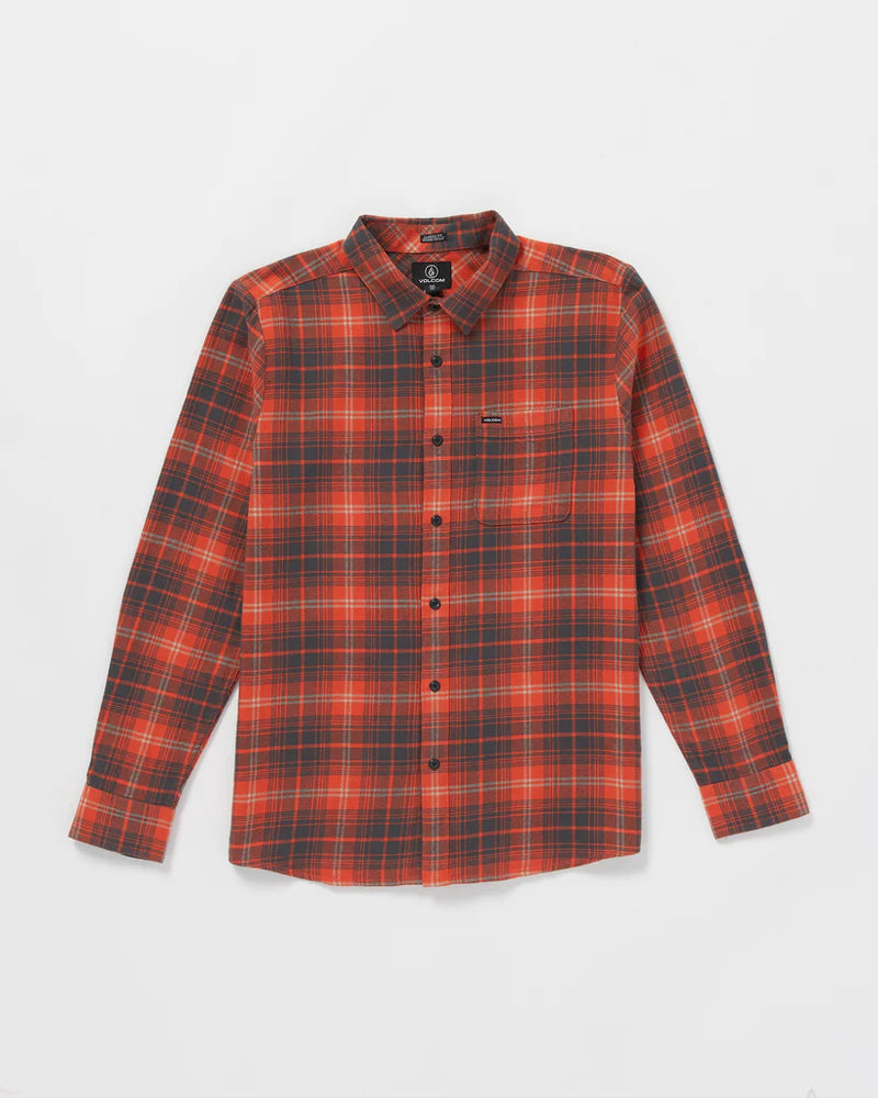 Load image into Gallery viewer, Volcom Men&#39;s Caden Plaid Long Sleeve Shirt Bright Red A0532407-BRE
