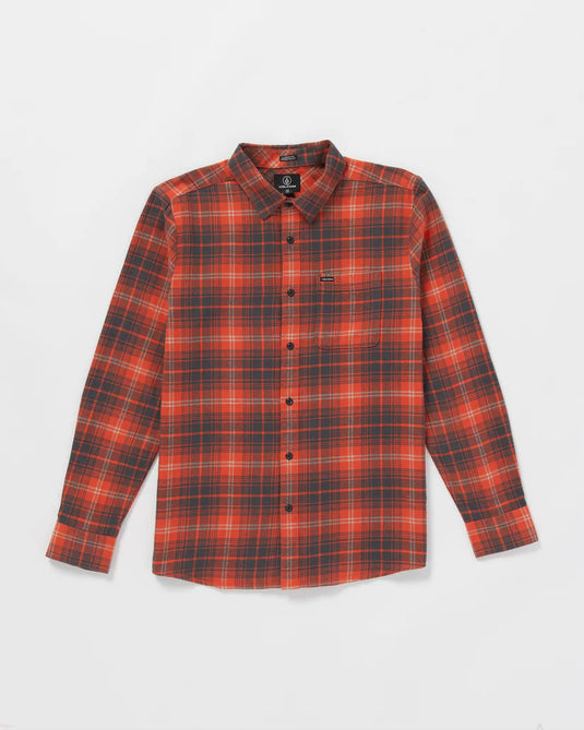 Volcom Men's Caden Plaid Long Sleeve Shirt Bright Red A0532407-BRE