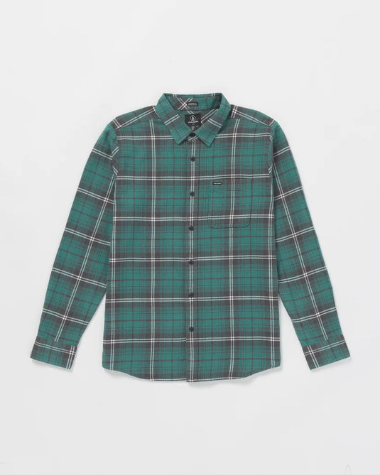 Volcom Men's Caden Plaid Long Sleeve Shirt Sea Green A0532407-SGN