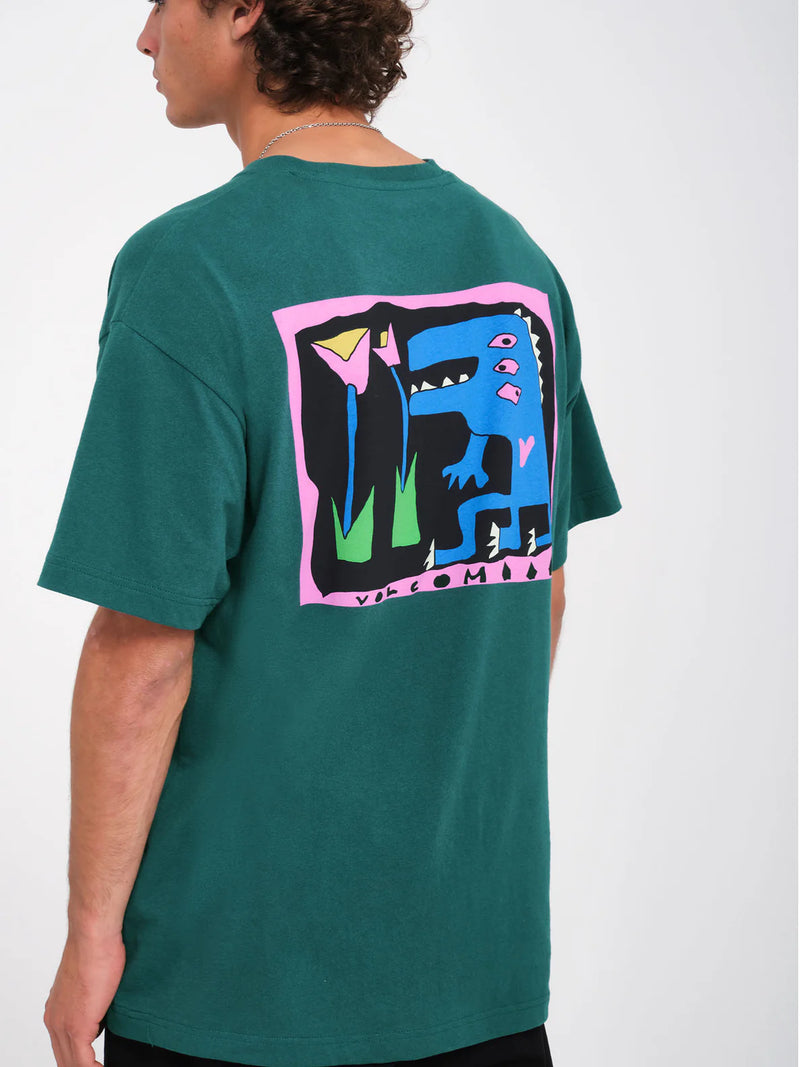 Load image into Gallery viewer, Volcom Men&#39;s Arthur Dino T-Shirt Evergreen A4332413_EVG
