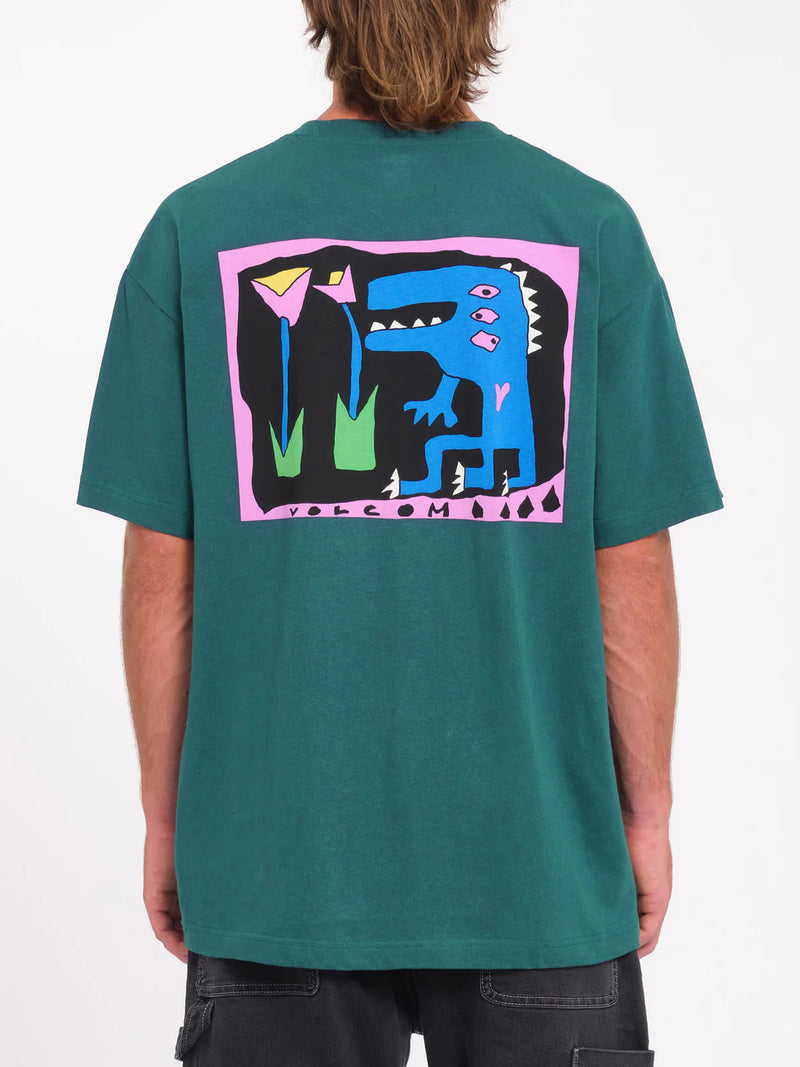 Load image into Gallery viewer, Volcom Men&#39;s Arthur Dino T-Shirt Evergreen A4332413_EVG
