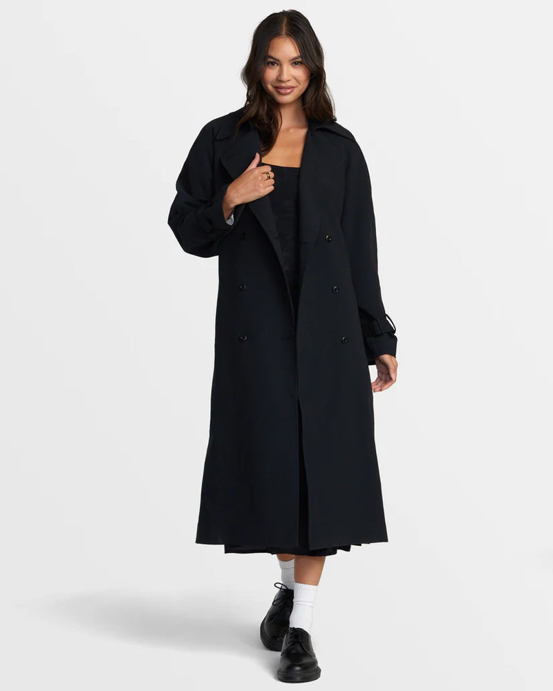 Load image into Gallery viewer, RVCA Women&#39;s Invisible Man Trench Coat Black AVJJK00190_BLK
