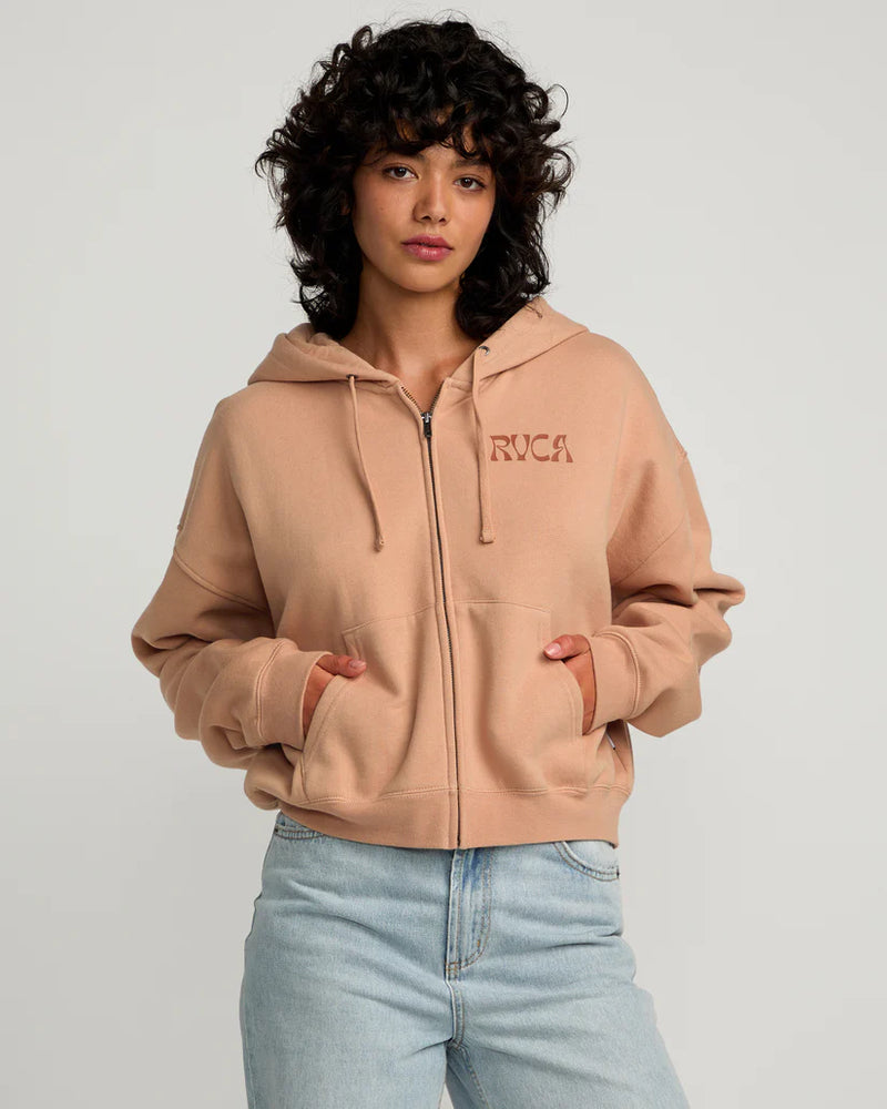 Load image into Gallery viewer, RVCA Women&#39;s Court Zip Hoodie Warm Taupe AVJSF00318_CKA0
