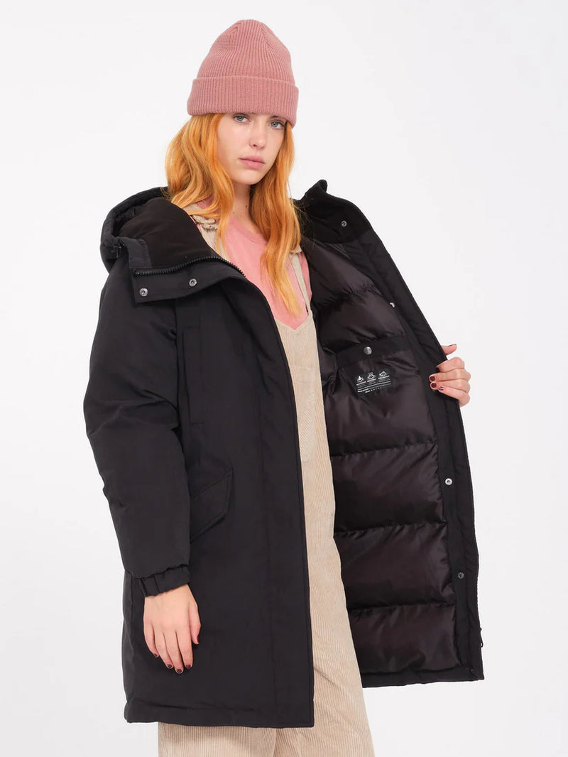 Load image into Gallery viewer, Volcom Women&#39;s Sleepi Puff Up Parka Jacket Black B1732408-BLK
