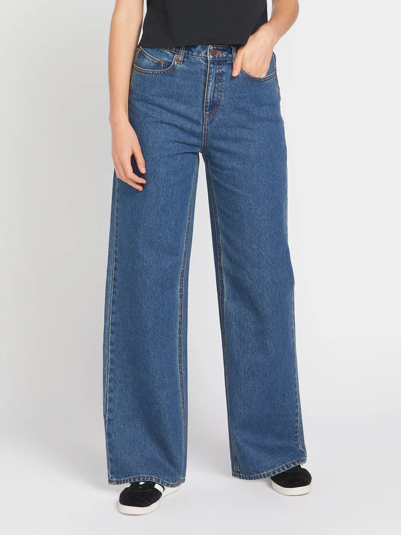 Load image into Gallery viewer, Volcom Women&#39;s Stoned High Rise Jeans Indigo Ridge Wash B1932400_IRW
