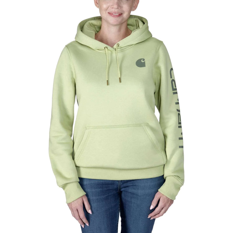 Load image into Gallery viewer, Carhartt Women&#39;s Relaxed Fit Midweight Logo Sleeve Hoodie Dried Clay 102791-B68
