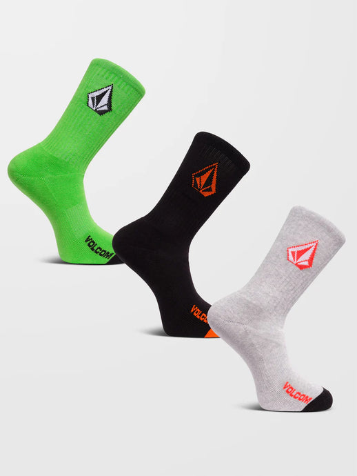 Volcom Men's Full Stone (3 Pack) Socks Electric Green D6312400_ELG