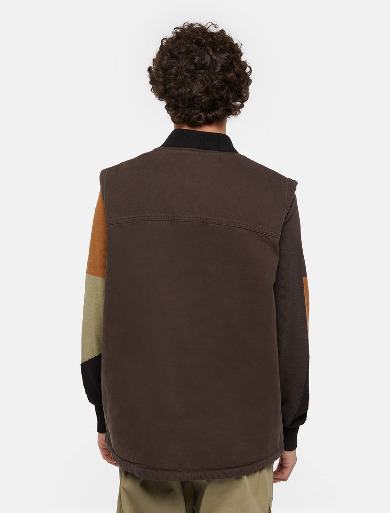 Load image into Gallery viewer, Dickies Men&#39;s Duck Canvas Lined Vest Dark Brown DK0A4XFX0DB
