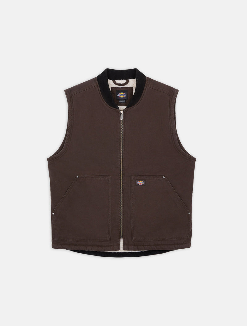 Load image into Gallery viewer, Dickies Men&#39;s Duck Canvas Lined Vest Dark Brown DK0A4XFX0DB
