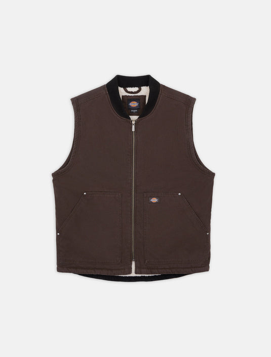 Dickies Men's Duck Canvas Lined Vest Dark Brown DK0A4XFX0DB