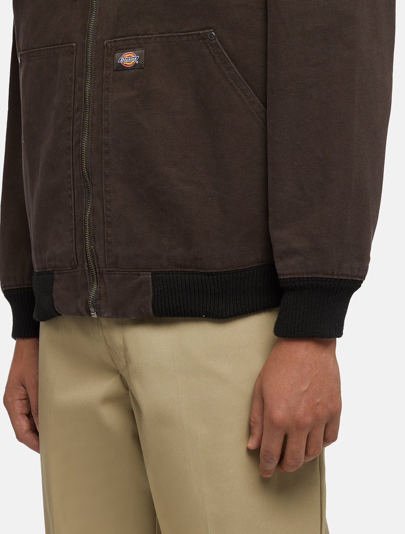 Load image into Gallery viewer, Dickies Men&#39;s Hooded Duck Canvas Jacket Dark Brown DK0A4XZ30DB
