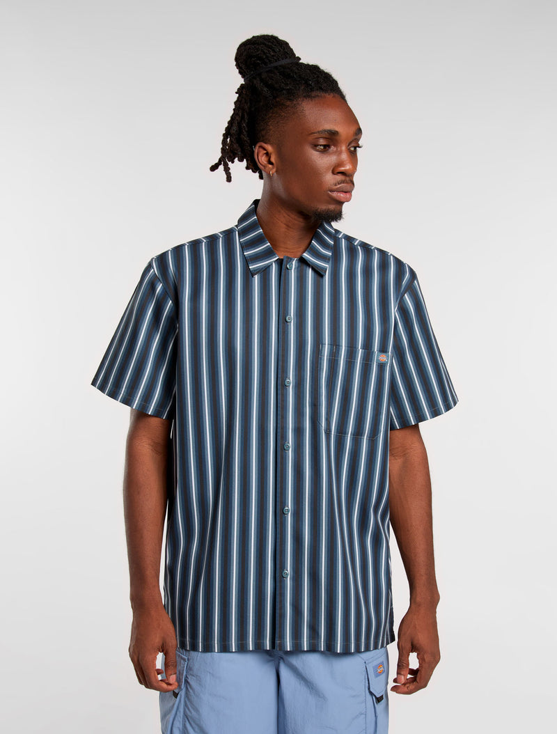 Load image into Gallery viewer, Dickies Men&#39;s Multi Stripe Short-Sleeve Work Shirt Stormy Weather DK0A87G3G70
