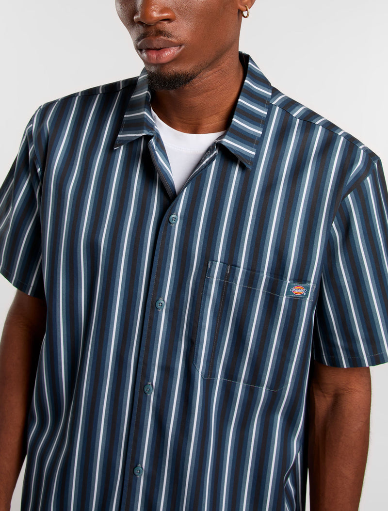 Load image into Gallery viewer, Dickies Men&#39;s Multi Stripe Short-Sleeve Work Shirt Stormy Weather DK0A87G3G70
