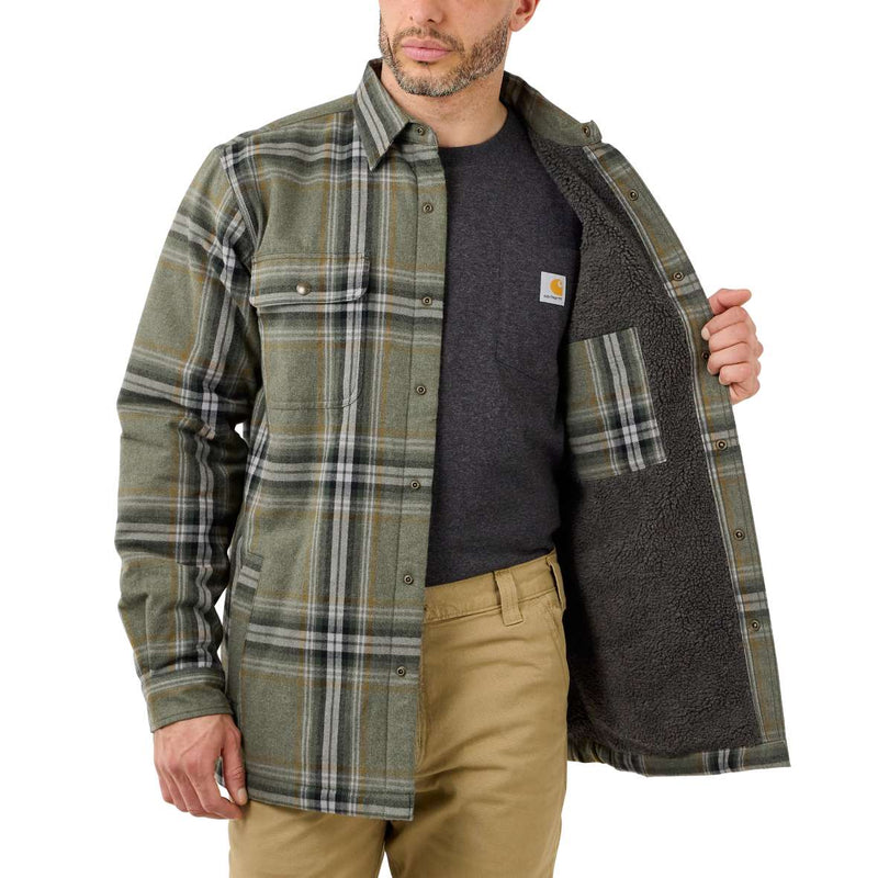 Load image into Gallery viewer, Carhartt Men&#39;s Relaxed Fit Flannel Sherpa Lined Shirt Jacket Basil 105430-G72
