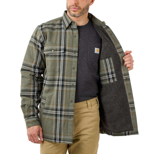 Carhartt Men's Relaxed Fit Flannel Sherpa Lined Shirt Jacket Basil 105430-G72