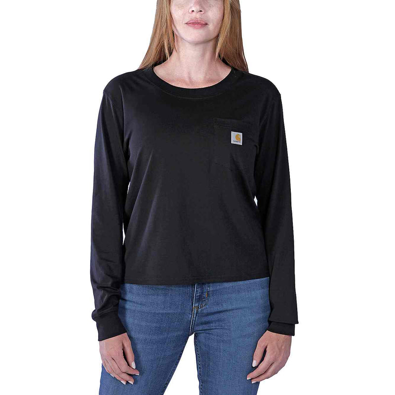 Load image into Gallery viewer, Carhartt Women&#39;s Relaxed Fit Lightweight Long Sleeve Pocket T-Shirt Black106121-N04
