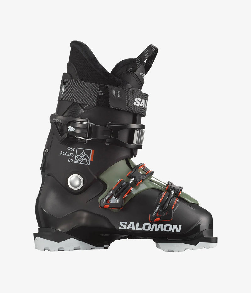 Load image into Gallery viewer, Salomon Men&#39;s Qst Access 80 Ski Boots Black/Oil Green/Beluga L47344300
