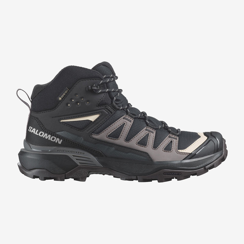 Load image into Gallery viewer, Salomon Women&#39;s X Ultra 360 Mid Gore-Tex Hiking Shoes Black/Plum Kitten/Shale L47448600
