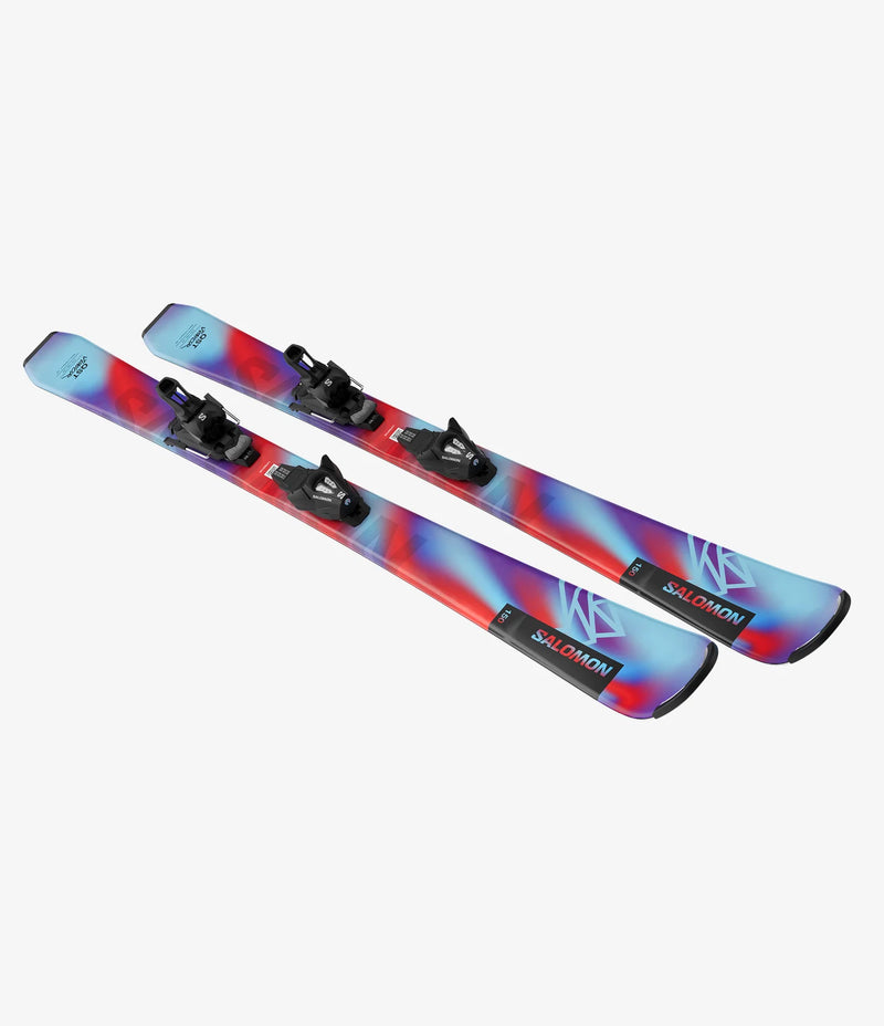 Load image into Gallery viewer, Salomon Kid&#39;s Qst S And C5 140 Ski Set Pastel Neon Blue 3/Poppy Red/Black L47660300
