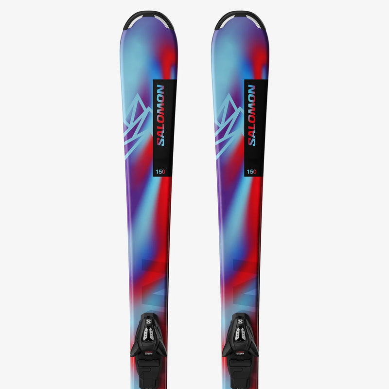 Load image into Gallery viewer, Salomon Kid&#39;s Qst S And C5 140 Ski Set Pastel Neon Blue 3/Poppy Red/Black L47660300
