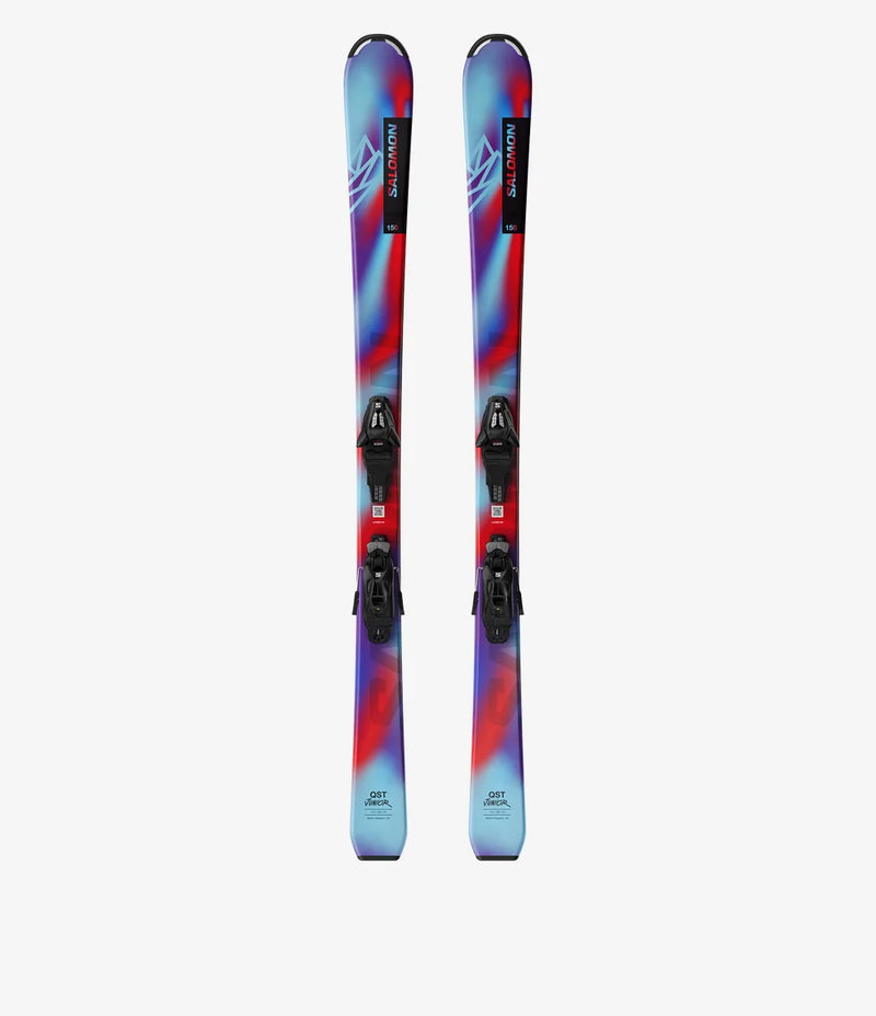 Load image into Gallery viewer, Salomon Kid&#39;s Qst S And C5 140 Ski Set Pastel Neon Blue 3/Poppy Red/Black L47660300
