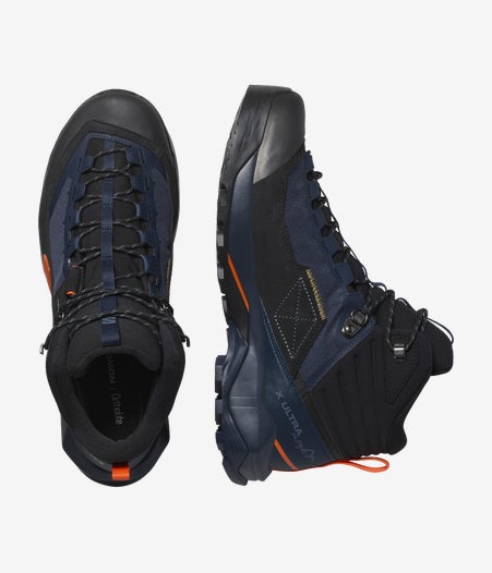 Load image into Gallery viewer, Salomon Men&#39;s X Ultra Alpine Mid Gore-Tex Hiking Shoes Blue Nights/Black/Red Orange L47686500
