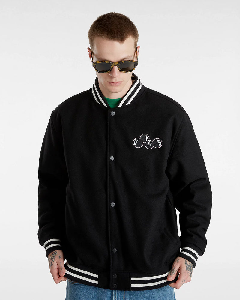 Load image into Gallery viewer, Vans Men&#39;s Scuttle Baseball Jacket Black VN000HMNBLK
