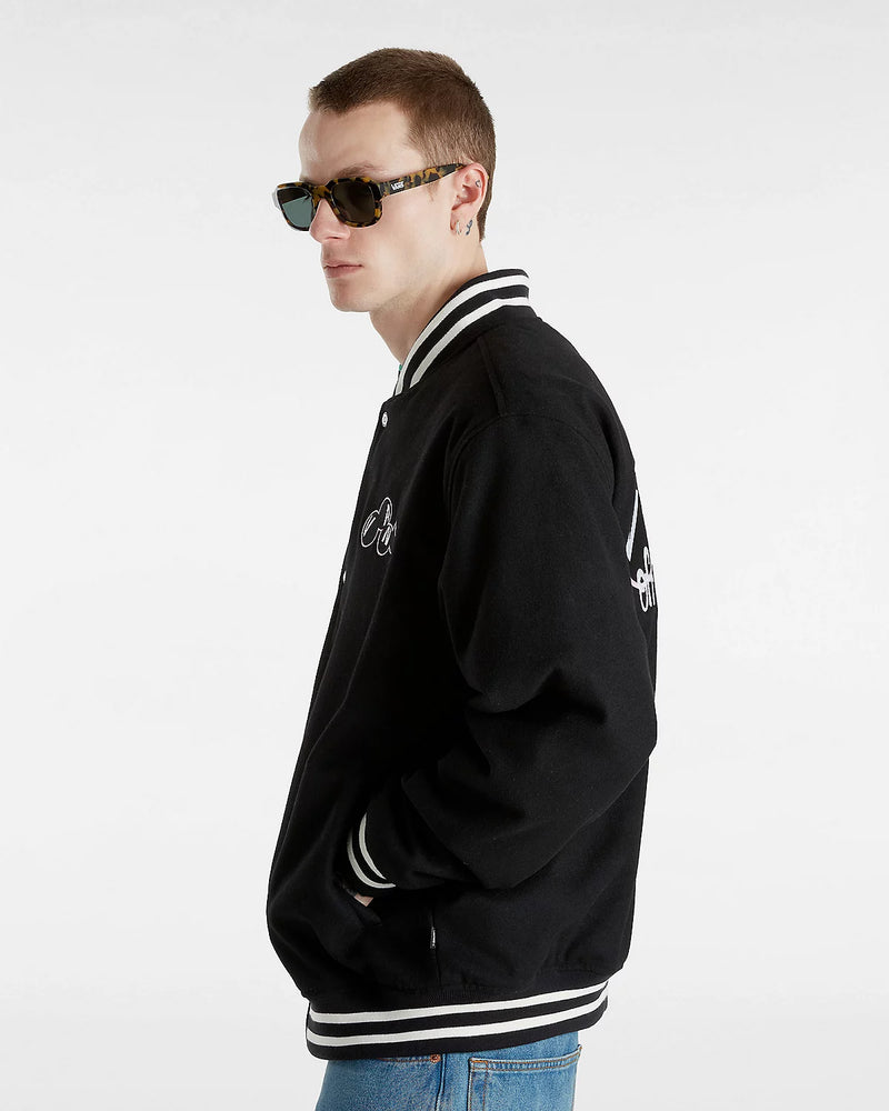 Load image into Gallery viewer, Vans Men&#39;s Scuttle Baseball Jacket Black VN000HMNBLK
