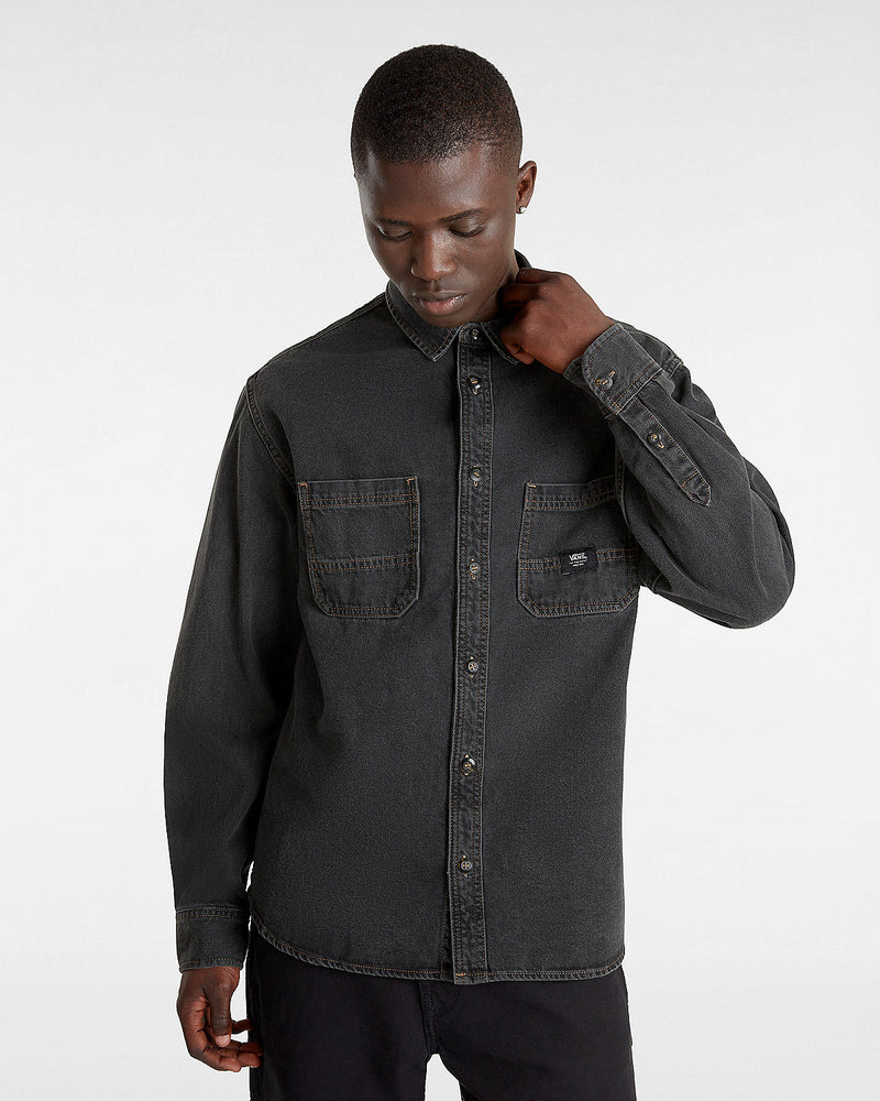 Load image into Gallery viewer, Vans Men&#39;s Stevens Denim Long Sleeve Woven Shirt Washed Black VN000HNTDAD
