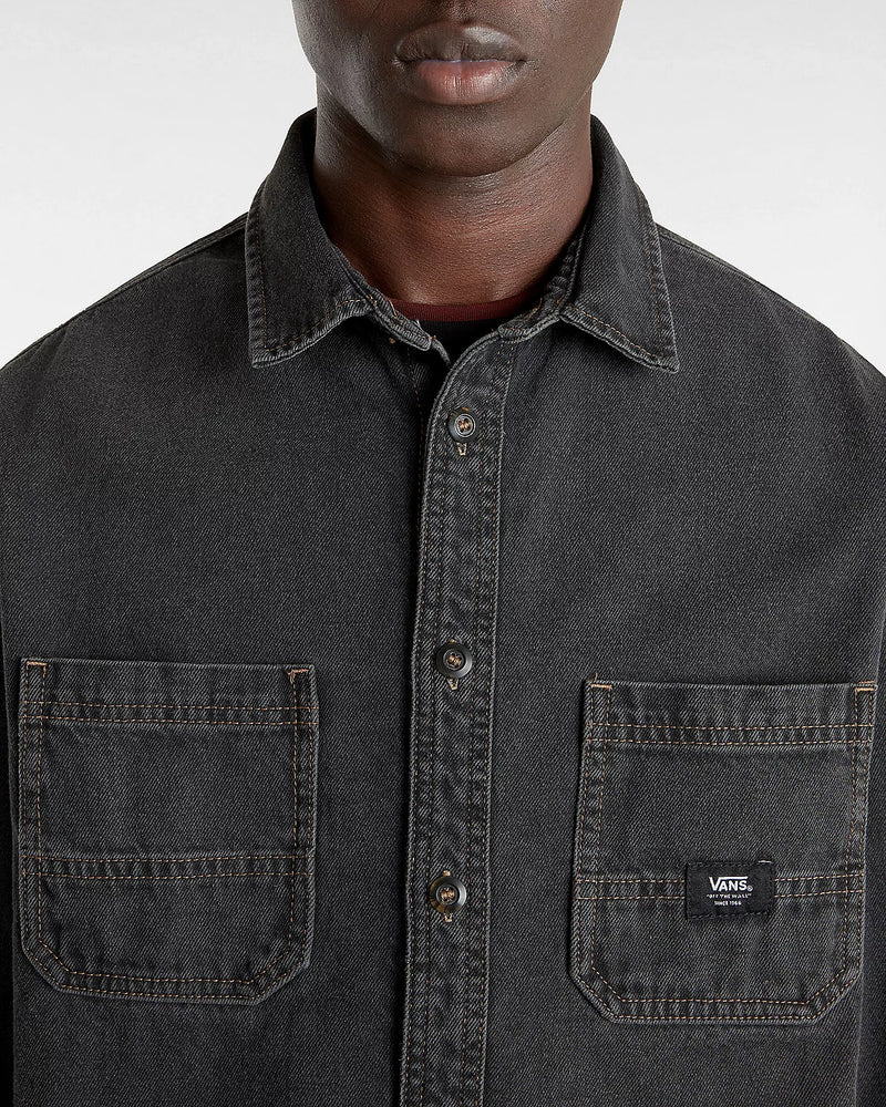 Load image into Gallery viewer, Vans Men&#39;s Stevens Denim Long Sleeve Woven Shirt Washed Black VN000HNTDAD
